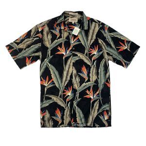 Campia Moda Shirt Mens S Small Black Rayon Birds Of Paradise Floral Short Sleeve
